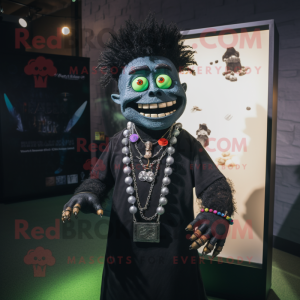 Black Frankenstein mascot costume character dressed with a Jacket and Necklaces