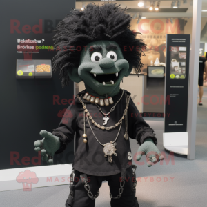 Black Frankenstein mascot costume character dressed with a Jacket and Necklaces
