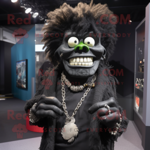 Black Frankenstein mascot costume character dressed with a Jacket and Necklaces