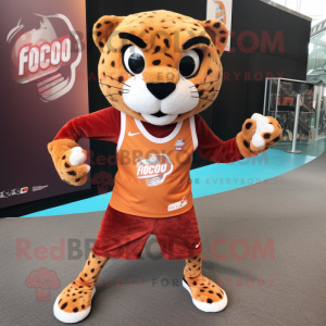 Rust Jaguar mascot costume character dressed with a Running Shorts and Hairpins