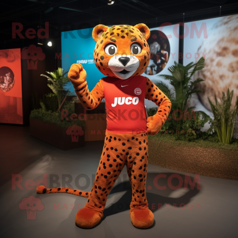 Rust Jaguar mascot costume character dressed with a Running Shorts and Hairpins