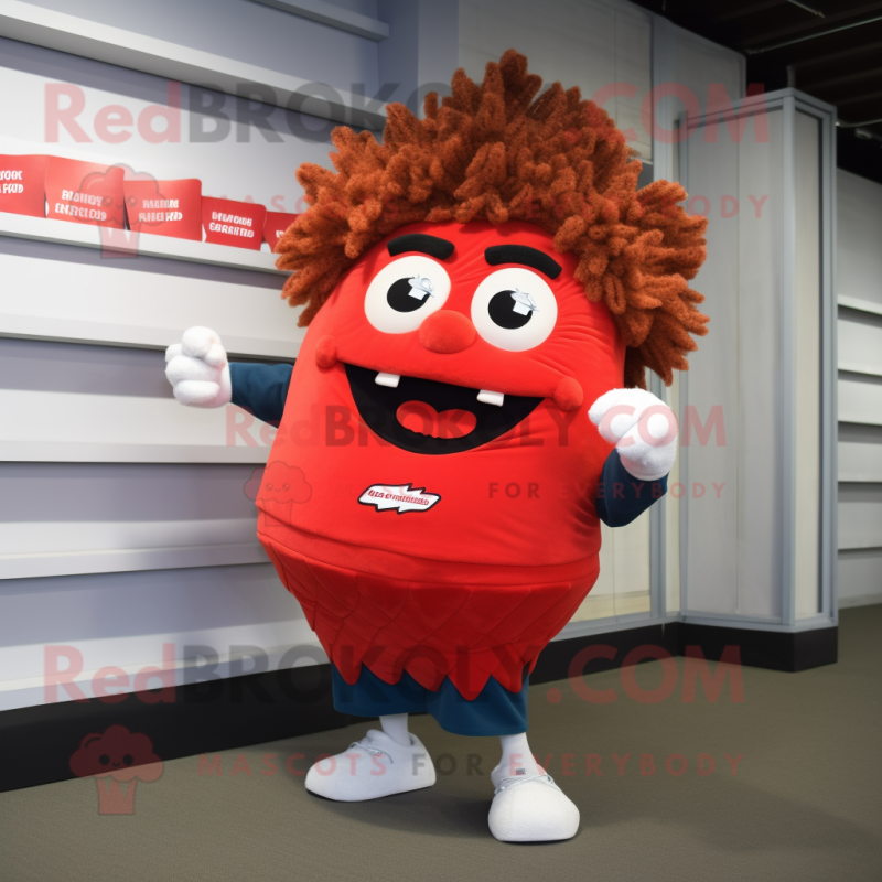 Red Lasagna mascot costume character dressed with a Running Shorts and Hair clips Red Lasagna mascot costume character dressed with a Running Shorts and Hair clips
