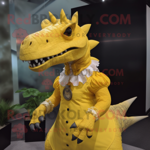 Yellow Stegosaurus mascot costume character dressed with a Dress and Ties