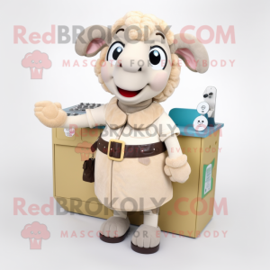 Beige Ram mascot costume character dressed with a Maxi Skirt and Wallets