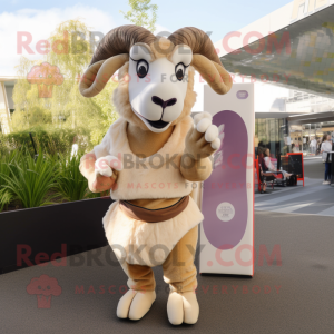 Beige Ram mascot costume character dressed with a Maxi Skirt and Wallets