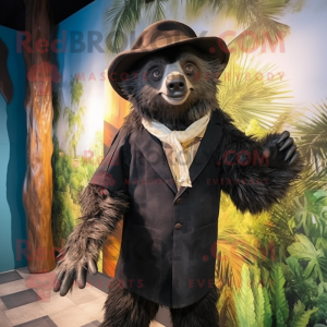 Olive Sloth Bear mascot costume character dressed with a Suit and Shawls
