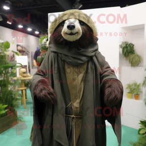 Olive Sloth Bear mascot costume character dressed with a Suit and Shawls