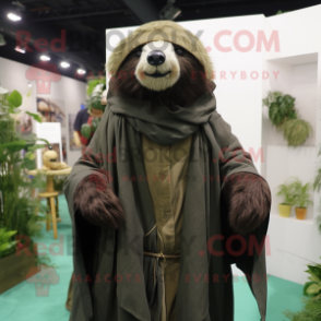 Olive Sloth Bear mascot costume character dressed with a Suit and Shawls