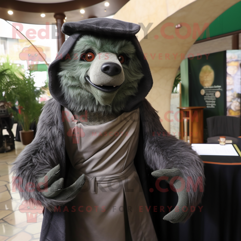 Olive Sloth Bear mascot costume character dressed with a Suit and Shawls