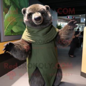 Olive Sloth Bear mascot costume character dressed with a Suit and Shawls