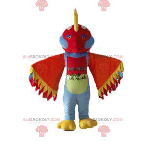 Mascotte d'oiseau multicolore avec des plumes sur la tête -