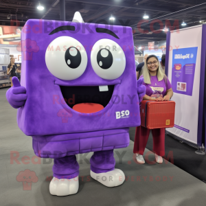 Purple Lasagna mascot costume character dressed with a Mini Skirt and Briefcases