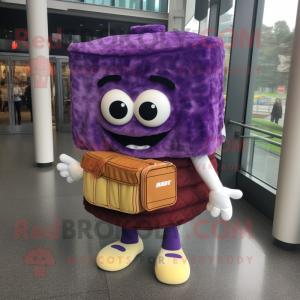 Purple Lasagna mascot costume character dressed with a Mini Skirt and Briefcases
