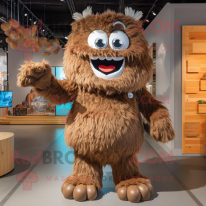 Brown Ice mascot costume character dressed with a Romper and Hairpins
