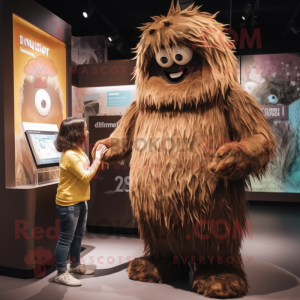 Brown Ice mascot costume character dressed with a Romper and Hairpins