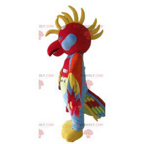 Mascotte d'oiseau multicolore avec des plumes sur la tête -