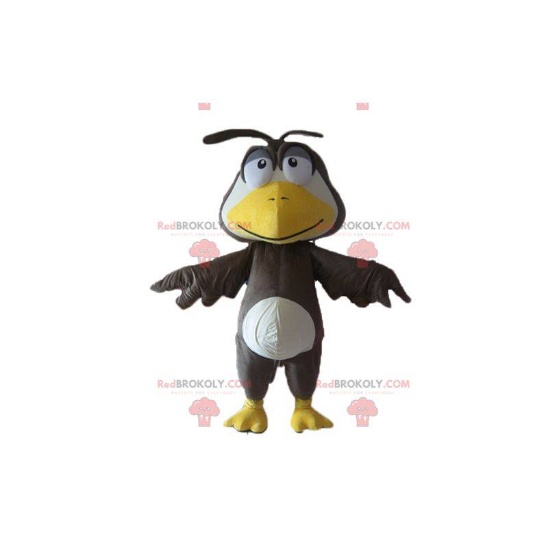Grande mascote pássaro bebê preto, branco e amarelo -