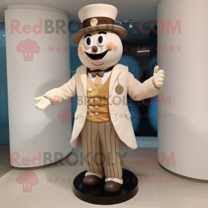 Beige Ring Master mascot costume character dressed with a Waistcoat and Earrings