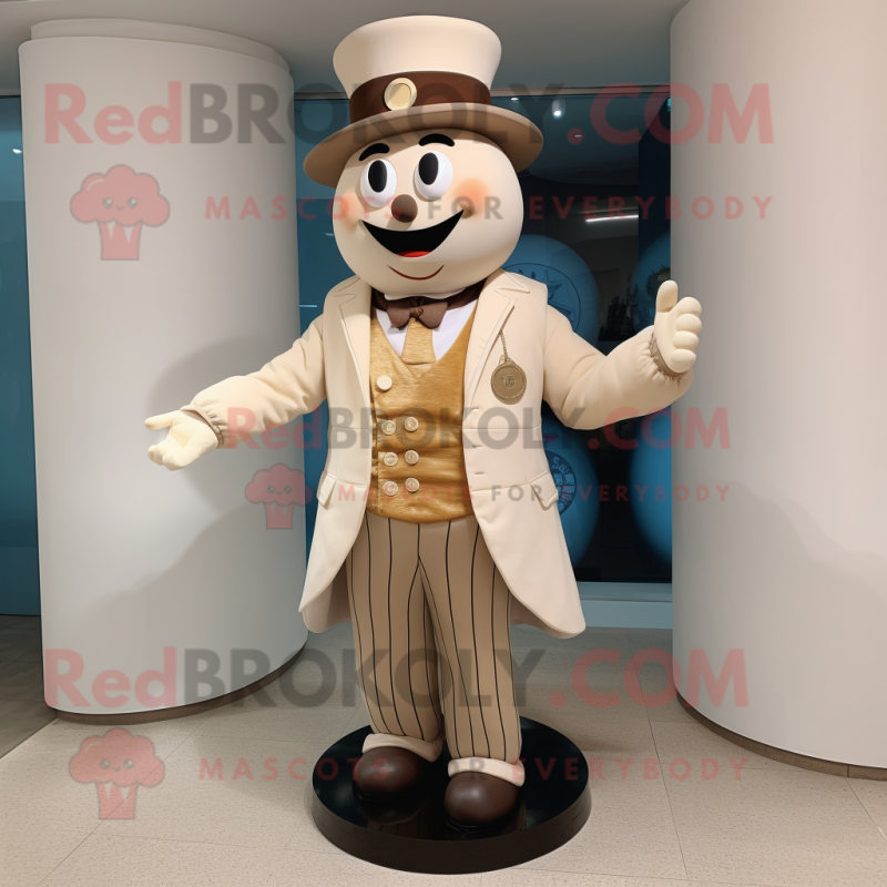 Beige Ring Master mascot costume character dressed with a Waistcoat and Earrings Beige Ring Master mascot costume character dressed with a Waistcoat and Earrings