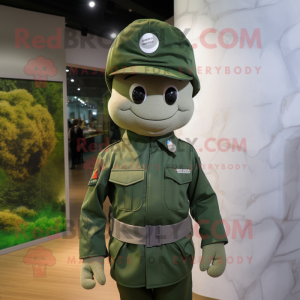 Olive Army Soldier mascot costume character dressed with a Polo Tee and Caps