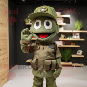 Olive Army Soldier mascot costume character dressed with a Polo Tee and Caps