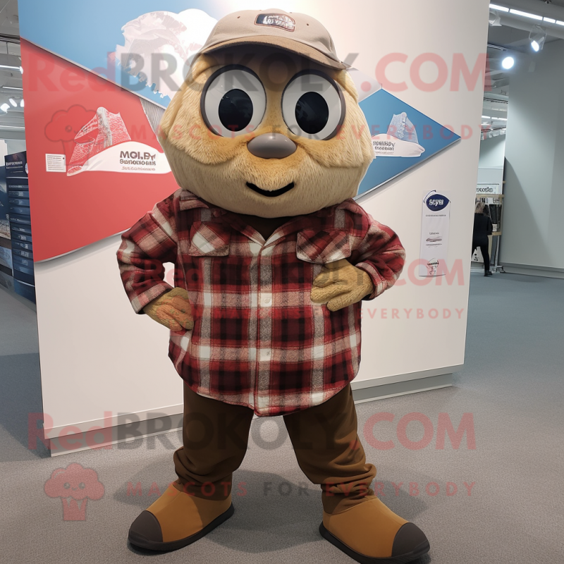 Tan Tuna mascot costume character dressed with a Flannel Shirt and Foot pads