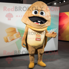 Tan Tacos mascot costume character dressed with a Romper and Foot pads