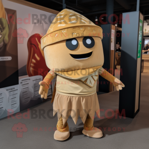 Tan Tacos mascot costume character dressed with a Romper and Foot pads