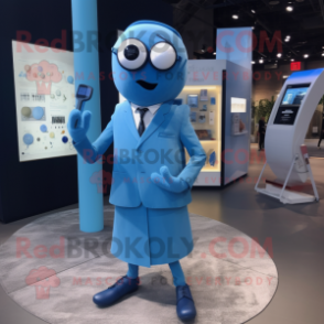 Blue Phone mascot costume character dressed with a Pencil Skirt and Pocket squares