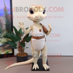 Beige Geckos mascot costume character dressed with a Sheath Dress and Anklets