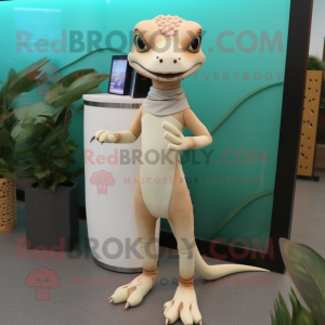 Beige Geckos mascot costume character dressed with a Sheath Dress and Anklets