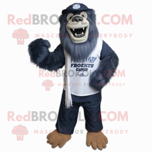 Navy Sasquatch mascot costume character dressed with a Dress Shirt and Scarves