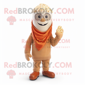 Rust Pop Corn mascot costume character dressed with a Chinos and Scarves