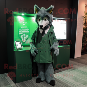 Green Wolf mascot costume character dressed with a Coat and Pocket squares