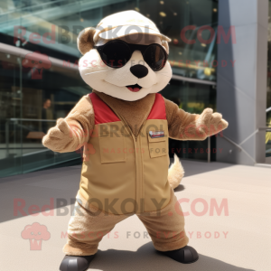 Tan Ferret mascot costume character dressed with a Playsuit and Sunglasses