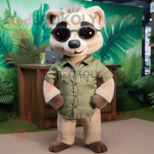Tan Ferret mascot costume character dressed with a Playsuit and Sunglasses