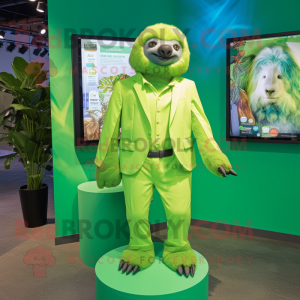 Lime Green Sloth mascot costume character dressed with a Blazer and Hair clips
