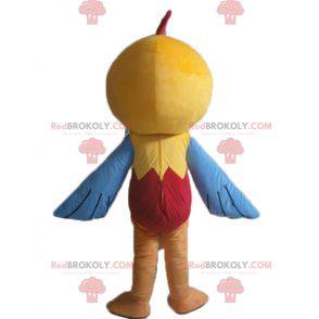Mascote azul e vermelho amarelo galinha galinha - Redbrokoly.com