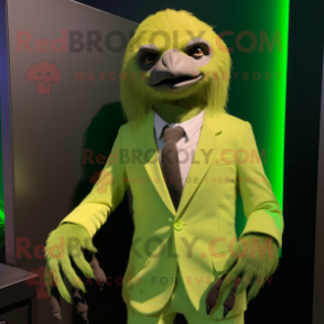 Lime Green Sloth mascot costume character dressed with a Blazer and Hair clips