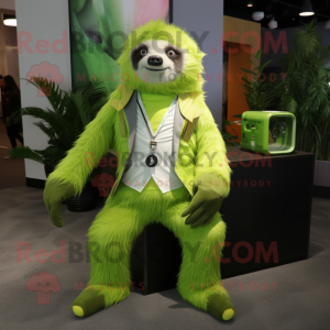 Lime Green Sloth mascot costume character dressed with a Blazer and Hair clips