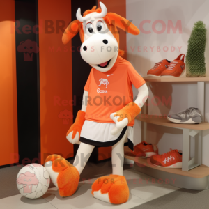 Peach Jersey Cow mascot costume character dressed with a Henley Tee and Shoe laces