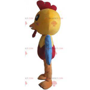 Mascotte de poule de poussin jaune bleu et rouge -