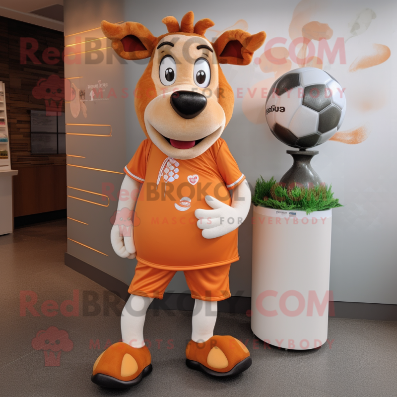 Peach Jersey Cow mascot costume character dressed with a Henley Tee and Shoe laces