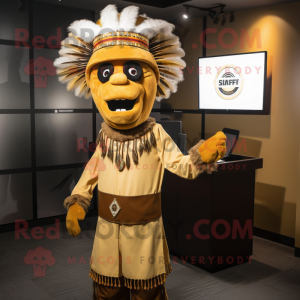 Gold Chief mascot costume character dressed with a Dress Shirt and Ties