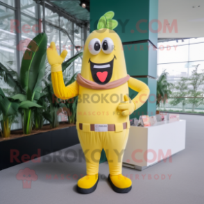 Yellow Banana mascot costume character dressed with a Trousers and Bracelets