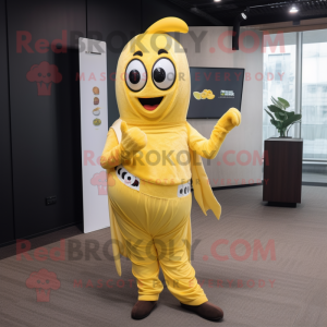 Yellow Banana mascot costume character dressed with a Trousers and Bracelets