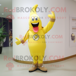Yellow Banana mascot costume character dressed with a Trousers and Bracelets