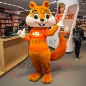 Orange Squirrel mascot costume character dressed with a Yoga Pants and Clutch bags