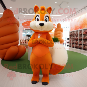 Orange Squirrel mascot costume character dressed with a Yoga Pants and Clutch bags