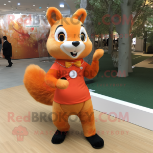 Orange Squirrel mascot costume character dressed with a Yoga Pants and Clutch bags